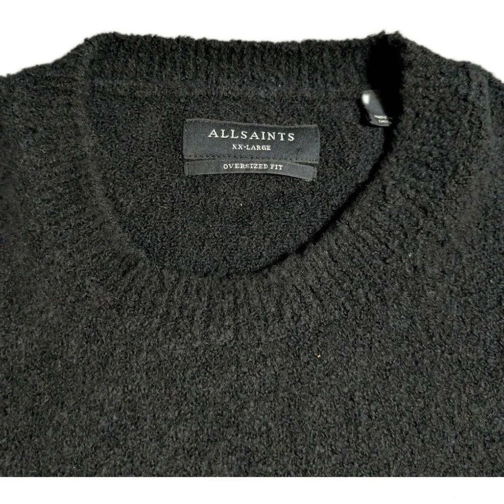 AllSaints Oversized Boucle Crewneck Sweater Mens XXL Black Textured Pullover
